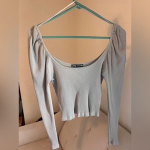 Zara sage green long sleeve crop top , slight ruffles at shoulder. Medium